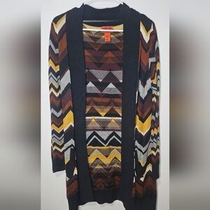 MISSONI for Target Chevron Knit Open Front Sweater Cardigan Black Brown Sm B8